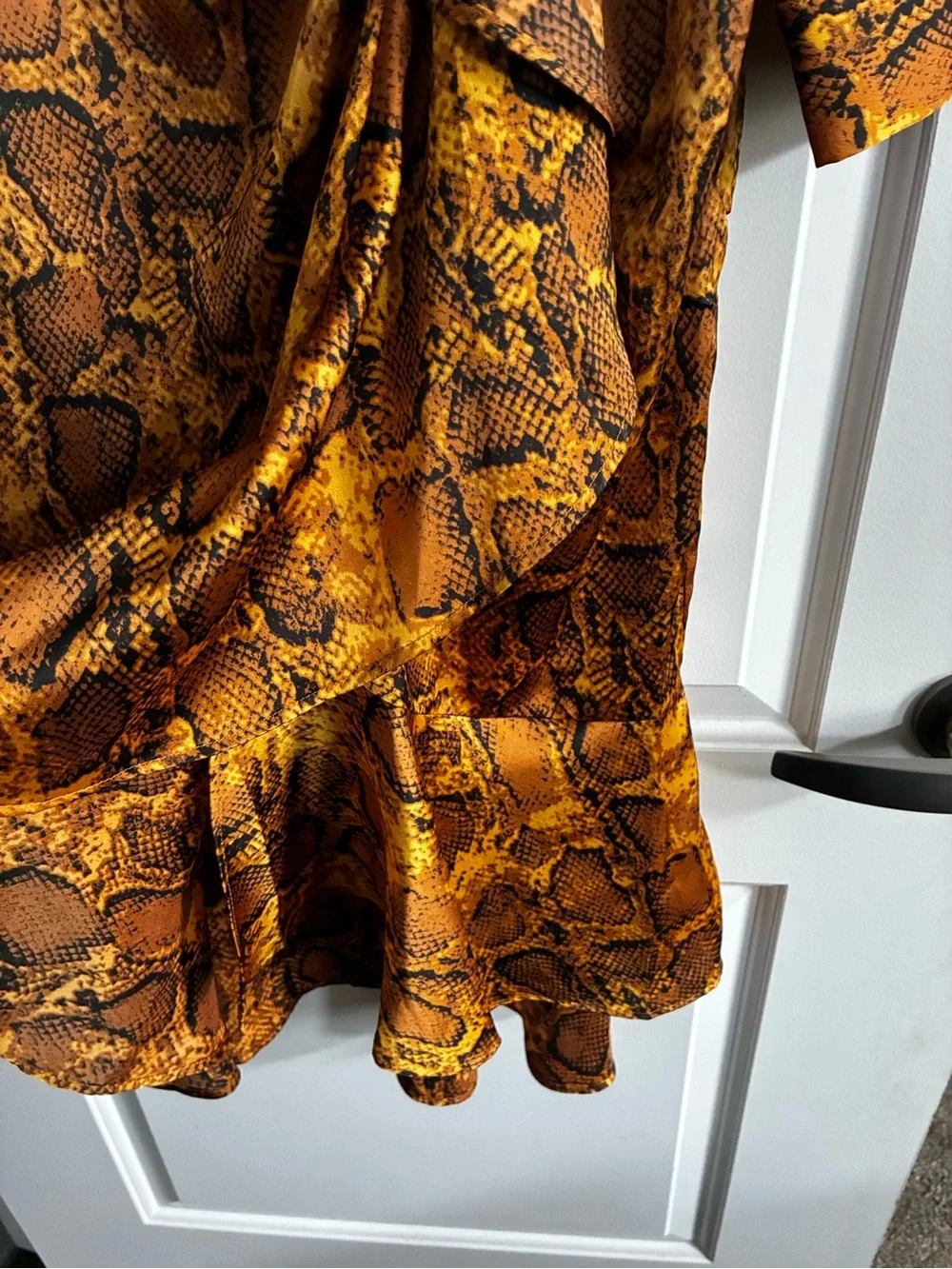 Darling Amber Snake-Print Long Sleeve Ruffle-Hem Dress
